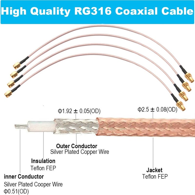 exgoofit SMA Male to SMA Female Bulkhead Mount Cable, 12 inch RG316 Antenna Extension, 4-Pack, Compatible with 4G LTE Router, Cellular SDR USB Dongle Receiver - Image 3